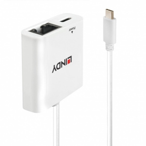 Lindy USB-C la Gigabit LAN + alimentare USB-C T-M Alb