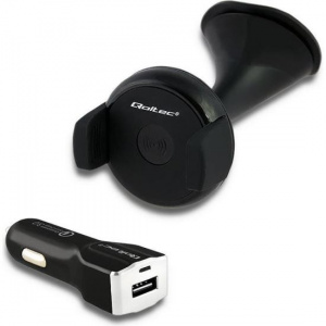 Qoltec Induction Car wireles charger +Car charger | Qualcomm QuickCharge 3.0 | 12-24V | 3A | USB 51839