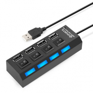 HOPE R Hub 4 porturi USB 2.0, cu comutatoare, alimentare USB, negru