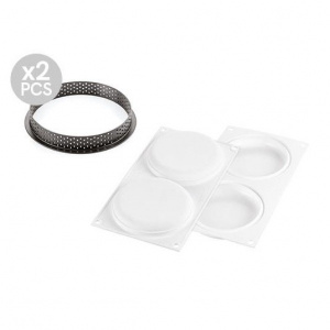Silikomart Set Tarte Ø 12 cm, 4 Rame Microforate + 2 Forme Silicon 2 cavitati 25.285.87.0065