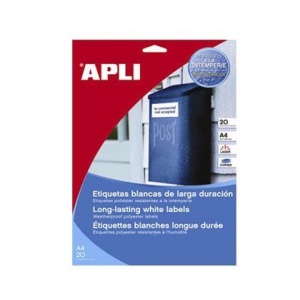 Apli Etichete autoadezive rezistente la intemperii A4, 20 coli/top, colturi drepte