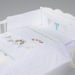 Klups Set lenjerie brodata 5 piese Night Birds blue-white