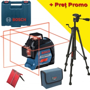 Bosch GLL 3-80 + BT 150 Nivela laser cu linii (30 m) + Valiza + Stativ