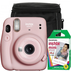 Fuji Instax mini 11, Blush Pink cu 10 filme si husa