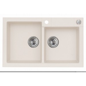 Alveus Chiuveta de bucatarie Alveus ROCK 90, Granit, Culoare Alba A11 WHITE, 2 cuve, sifon cu pop-up, 1219011