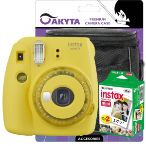 Fuji t Instax mini 9, galben cu 20 filme + husa Akyta