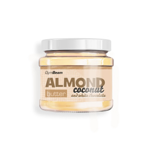GymBeam Unt de migdale cu nucă de cocos și ciocolată albă 340 g