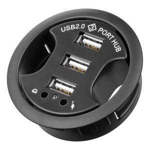 Goobay Hub USB 2.0 cu 3 porturi +audio montabil in birou negru