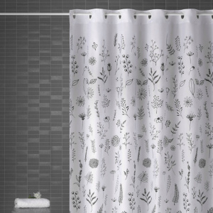 GoDeco Perdea baie alba cu flori negre Ramitas PERDUSATERAM245-01