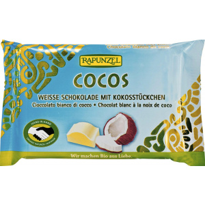 Rapunzel Ciocolata Alba cu Bucatele de Cocos Ecologica/Bio 100g