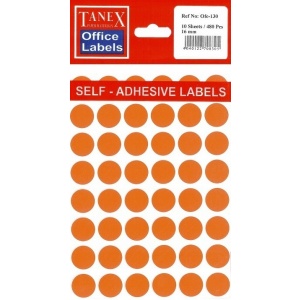 TANEX Etichete autoadezive color, D16 mm, 480 buc/set - 6 culori asortate
