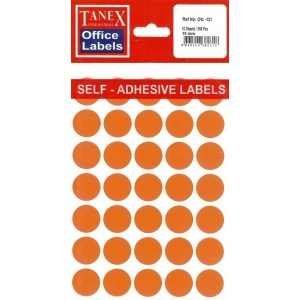 TANEX Etichete autoadezive color, D19 mm, 350 buc/set - 5 culori asortate