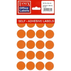 TANEX Etichete autoadezive color, D25 mm, 200 buc/set - 5 culori asortate