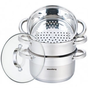 Klausberg Oala inox pentru fiert cu aburi, capacitate 2,5 litri, 4 piese, inductie, capac KB-7136