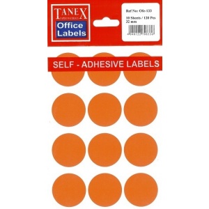 TANEX Etichete autoadezive color, D32 mm, 120 buc/set - 4 culori asortate