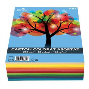 Ecada Carton colorat A4, 160 g/mp, 10 culori, 250 coli