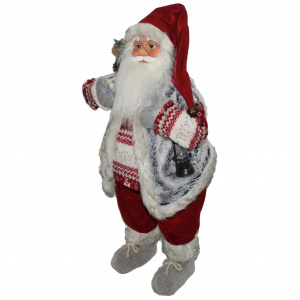 Strend Pro Mos Craciun Santa cu vesta, felinar si sac cadouri, 80 cm