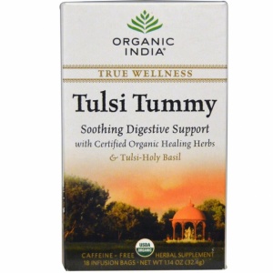 Organic India Ceai Digestiv Tulsi (Busuioc Sfant) Tummy cu Ghimbir, Plante Savuroase si Condimente, plicuri