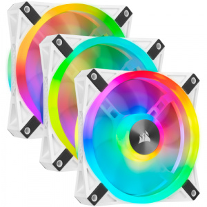 Corsair iCUE QL120 RGB 120mm PWM White Fan — Triple Fan Kit with Lighting Node CORE CO-9050104-WW