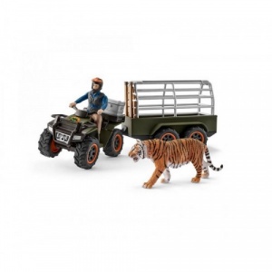 Schleich Padurar transportand un tigru cu ATV SL42351