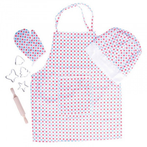Bigjigs Set sortulet si accesorii, alb cu buline, 8 piese, 3 ani+