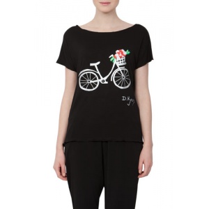 Ama Fashion Tricou Negru Din Bumbac Cu Imprimeu Bicicleta Model