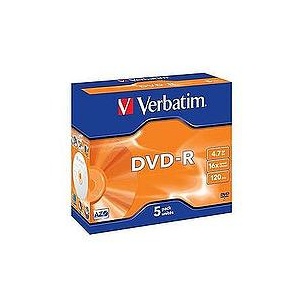 Verbatim 4.7GB DVD-R Colour 16x/5pcs (43557)