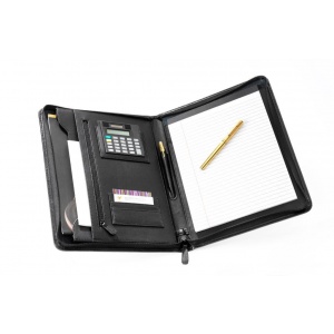 Falcon Mapa conferinte A4, imitatie piele neagra de lux, cu buzunare si calculator