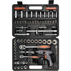 Sthor Trusa tubulare + surubelnita cu acumulator 109 piese 58695