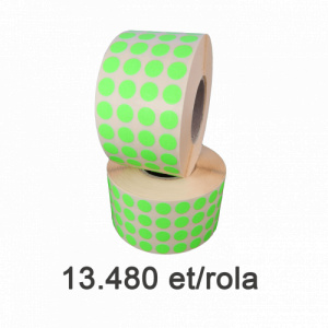 Raflatac-Budaval Role de etichete semilucioase rotunde, verzi fluo, 10mm, 13.480 et./rola - 10X10X13480-SGP-R-GREF