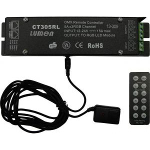 LUMEN Dimmer & controller cu telecomanda - se poate conecta cu consola DMX-512 pentru benzi cu led RGB 12VDC 15A/180W total (5A/60w/culoare) /24VDC 15A/360W total (5A/120w/culoare) , 12 V DC, , LUM30-305