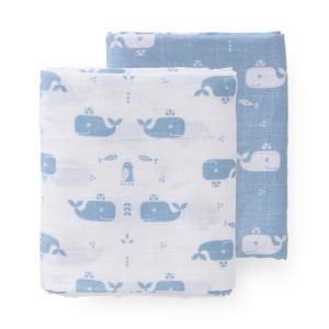 Fresk Set 2 paturici muselina Whale blue fog 120x120 cm