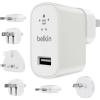 Belkin World Travel Adapter Kit 2.4 amp USB Wall Charger (Includes UK, EU, US, AU, KR, CN) for Tablets and Smartphones - White