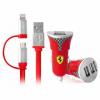 Ferrari Incarcator auto Dual USB Carbon 2in1 MicroUSB - Lightning Rosu Blister Original