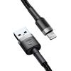 Baseus Cablu Lightning Kevlar USB Gray & Black (1m, output 2.4A, impletitura textila)