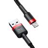 Baseus Cablu Lightning Kevlar USB Red & Black (1m, output 2.4A, impletitura textila)
