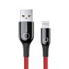 Baseus Cablu Lightning C-Shaped Light Intelligent Power-Off Red (1m, output 2.4A, impletitura textil