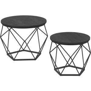 VASAGLE Set 2 masute Geometric Round, Ø50 x 40 cm, PAL/otel, negru