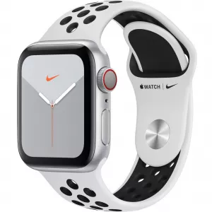 Apple Watch Nike 5 GPS + Cellular, 40mm, 4G, Carcasa Silver Aluminium, Bratara Pure Platinum/Black Nike Sport - S/M & M/L