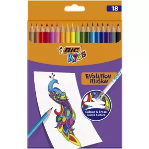 BIC Creioane colorate Kids Evolution Illusion, cu radiera, 18 culori/set 951770