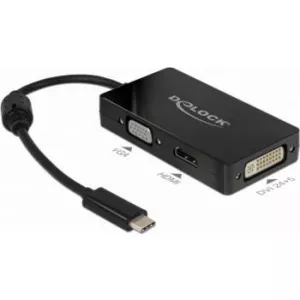 Delock USB-C la VGA - HDMI - DVI T-M Negru 63925