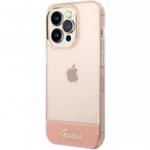 Guess Husa Plastic - TPU Camera Outline Translucent pentru Apple iPhone 14 Pro Max, Roz GUHCP14XHGCOP