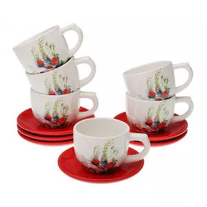Versa Set 6 cesti cu farfurioare si suport Old times Rosu