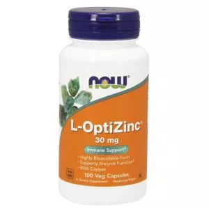 NOW L-OptiZinc Zinc + Cupru, 30 mg, 100 capsule vegetale