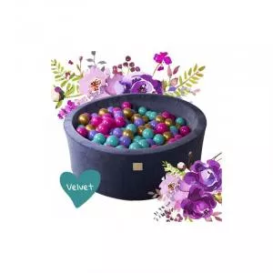 MeowBaby Piscina cu 250 bile Flower Catifea, 7 cm Auriu roz inchis violet si turcoaz / Albastru