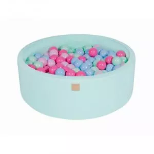 MeowBaby Piscina cu 200 bile, Mint Babyblue Roz Pastel Roz, 90x30 cm, Verde