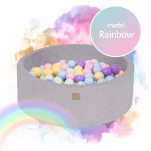 MeowBaby Piscina cu 250 bile Rainbow, Babyblue Mint Pastel roz Lila, 90x30 cm, Gri