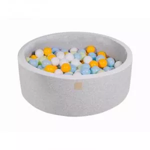 MeowBaby Piscina cu 200 bile, Alb Galben Verde Babyblue, 90x30 cm, Gri