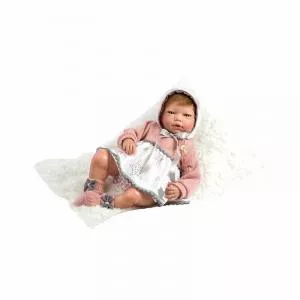 Guca Reborn, fetita Macarena cu par saten si rochita alb cu roz, 46 cm