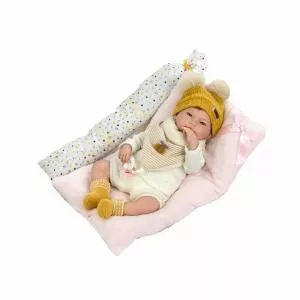 Guca Reborn, fetita Mia cu par saten si hainute bej, 46 cm